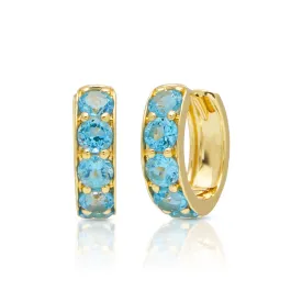 14KT Yellow Gold Blue Topaz Huggie Earrings