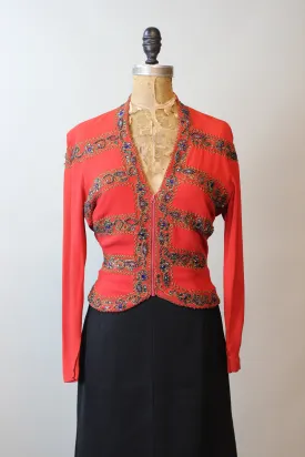 1940s GEM ENCRUSTED rayon jacket top small | new winter