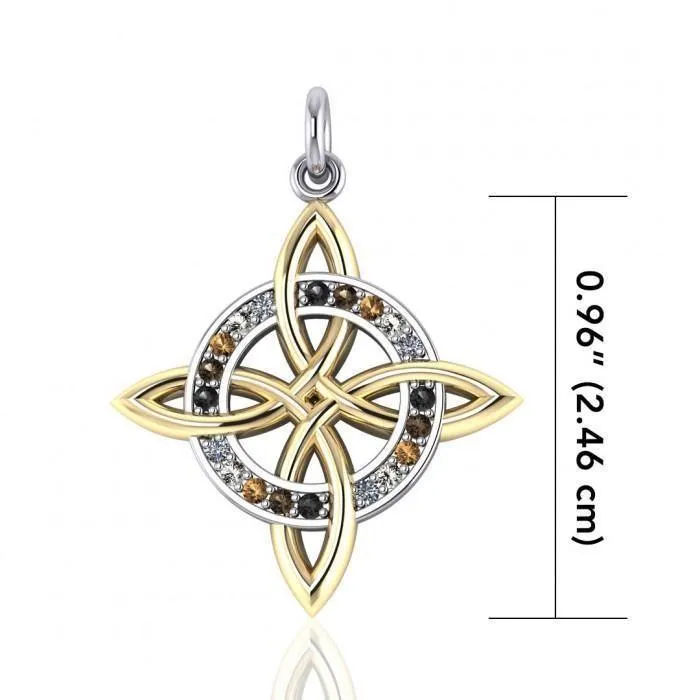 A beautiful interpretation of traditional Celtic ~ Celtic Four-Point Sterling Silver Jewelry Pendant with 18k Gold Plated MPD1809