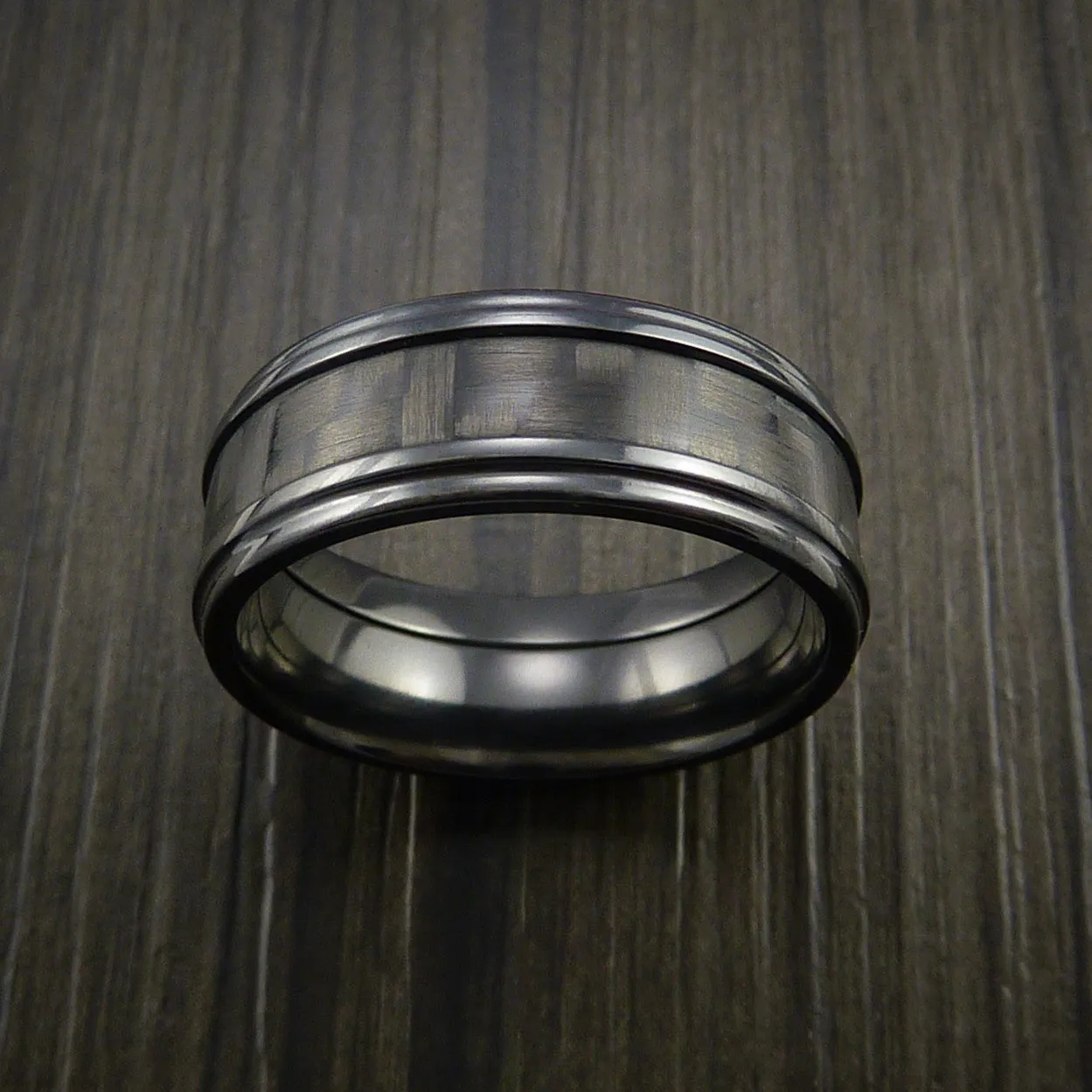 Black Titanium Men's Ring with Carbon Fiber Inlay Custom Made Wedding Band