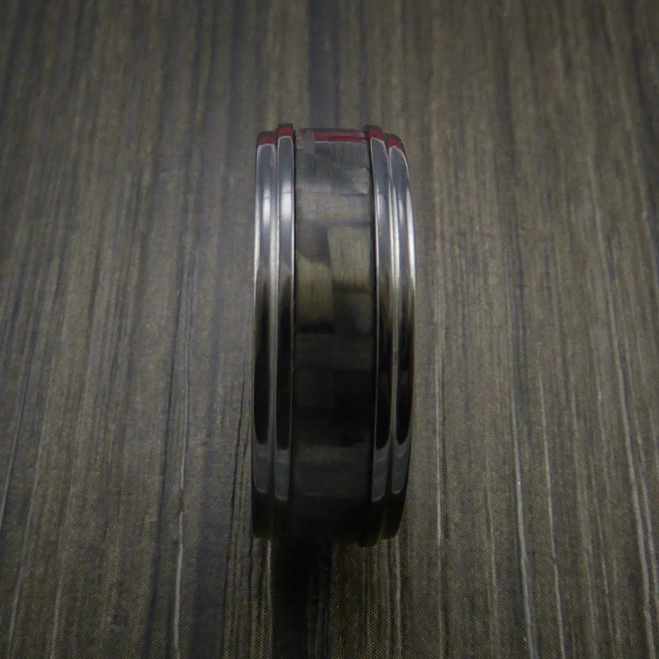 Black Titanium Men's Ring with Carbon Fiber Inlay Custom Made Wedding Band