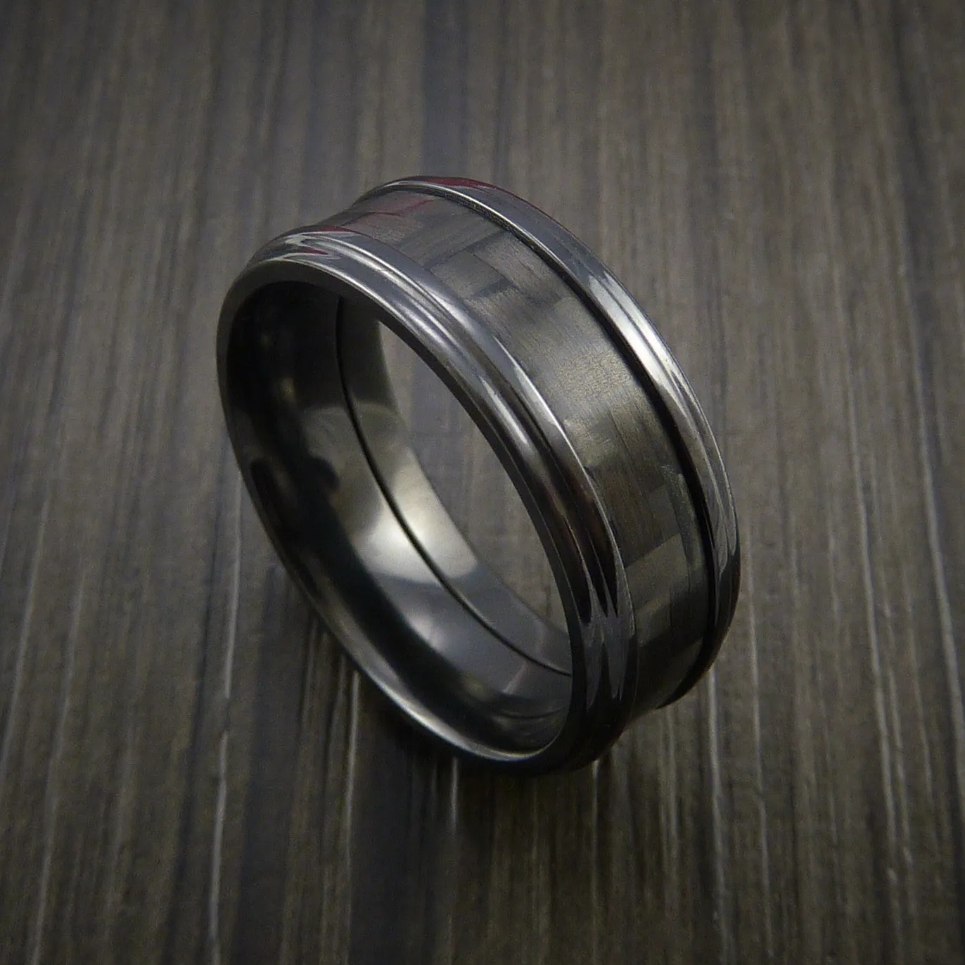 Black Titanium Men's Ring with Carbon Fiber Inlay Custom Made Wedding Band