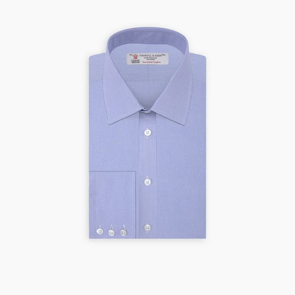 Blue Fine Check Sea Island Quality Cotton Shirt with T&A Collar and 3-Button Cuffs