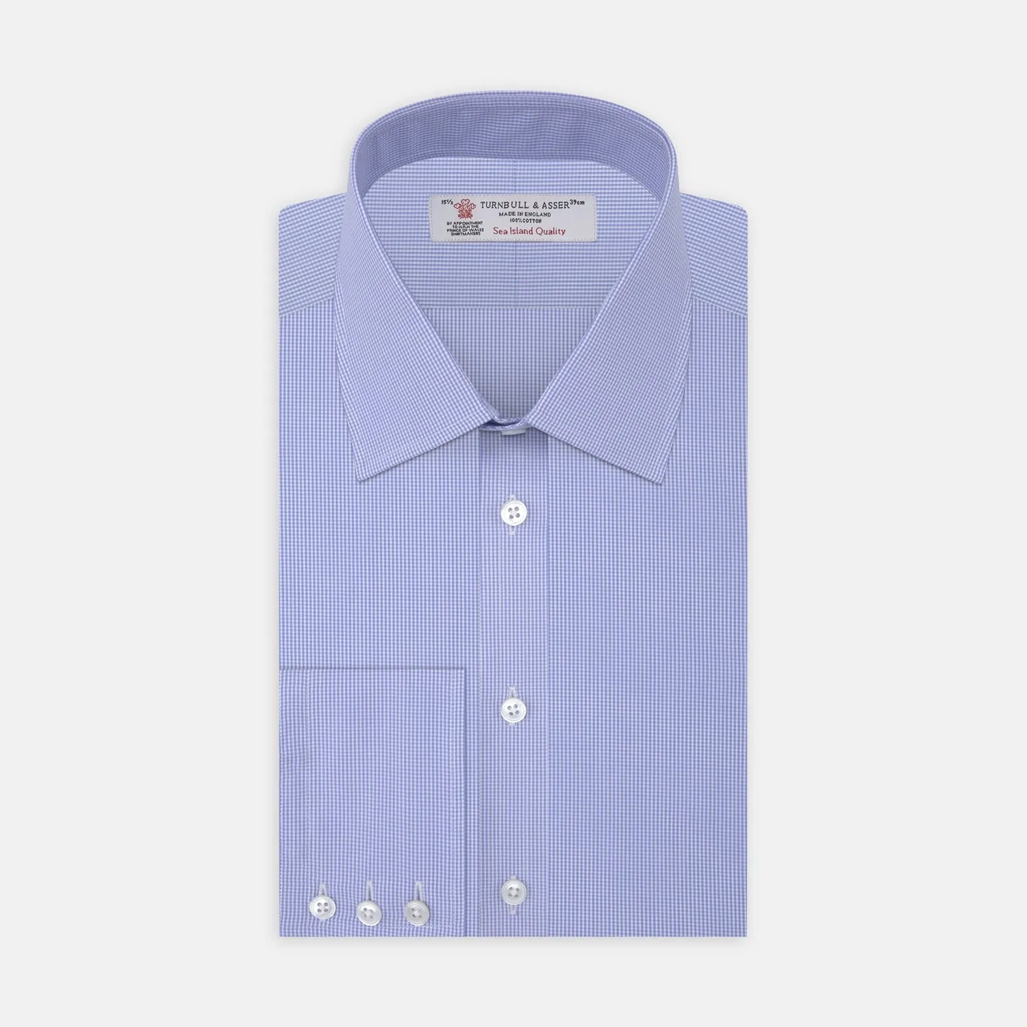 Blue Fine Check Sea Island Quality Cotton Shirt with T&A Collar and 3-Button Cuffs