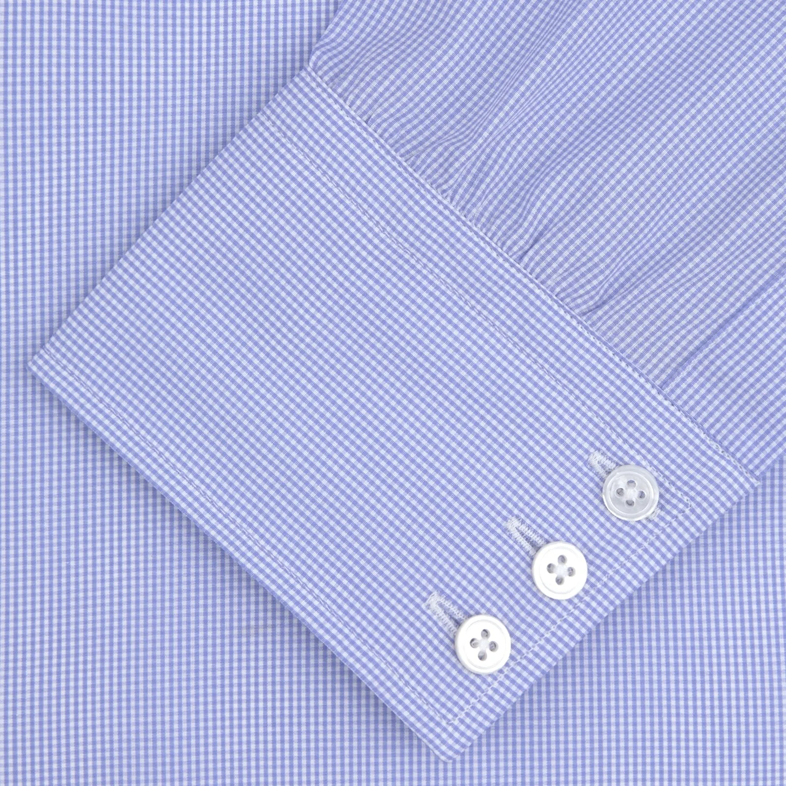 Blue Fine Check Sea Island Quality Cotton Shirt with T&A Collar and 3-Button Cuffs