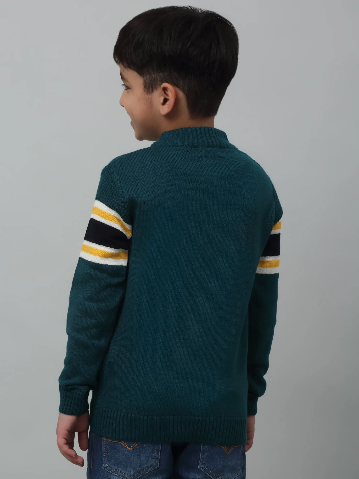 Cantabil Boys Green Printed Round Neck Sweater For Winter