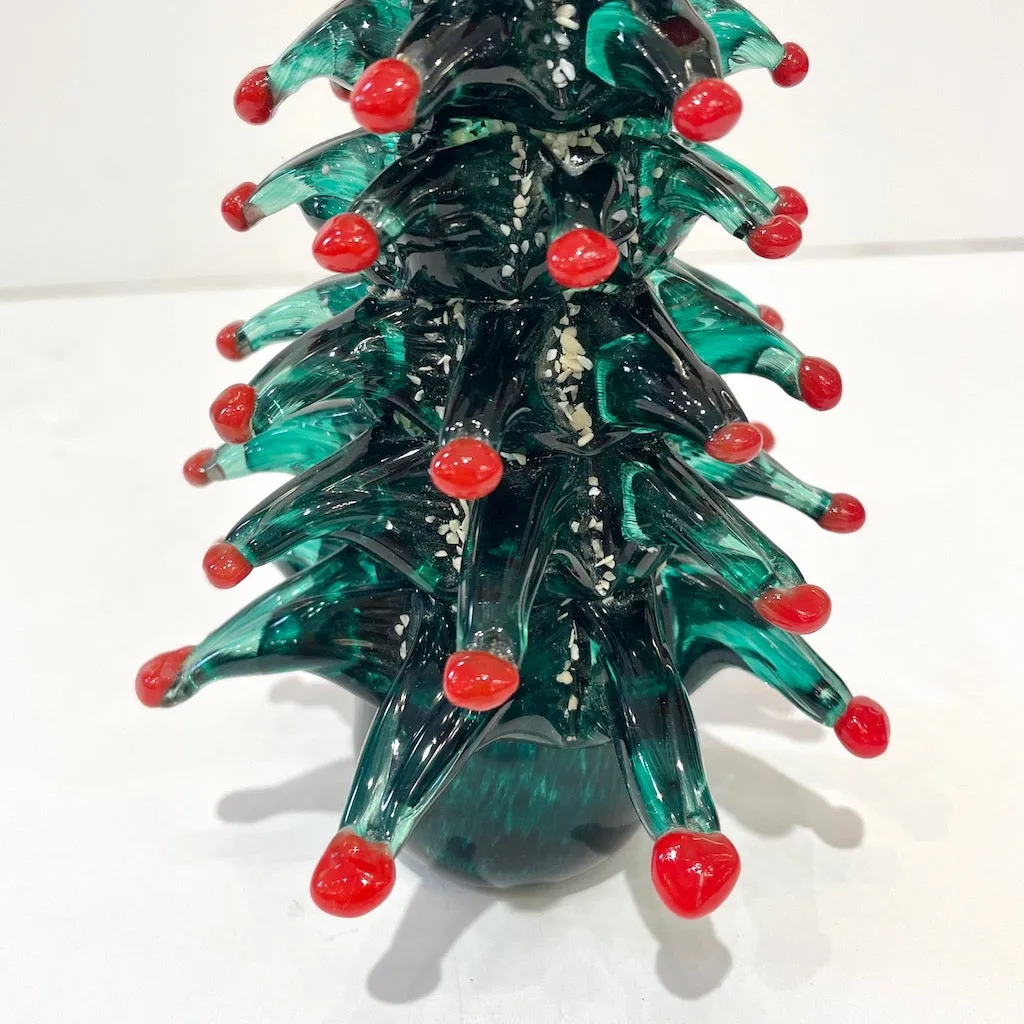 Contemporary Italian Modern Green Red Murano Glass Christmas Tree Sculpture