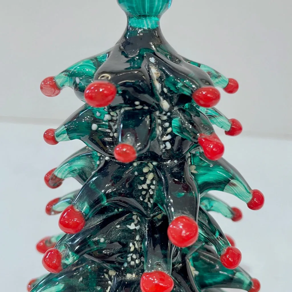 Contemporary Italian Modern Green Red Murano Glass Christmas Tree Sculpture