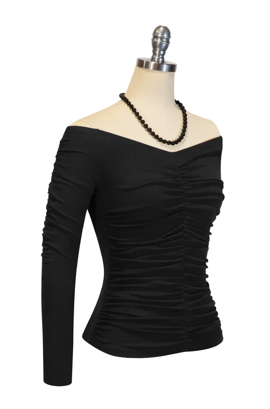 D'Amour Follies Ruched Jersey Top (Black)