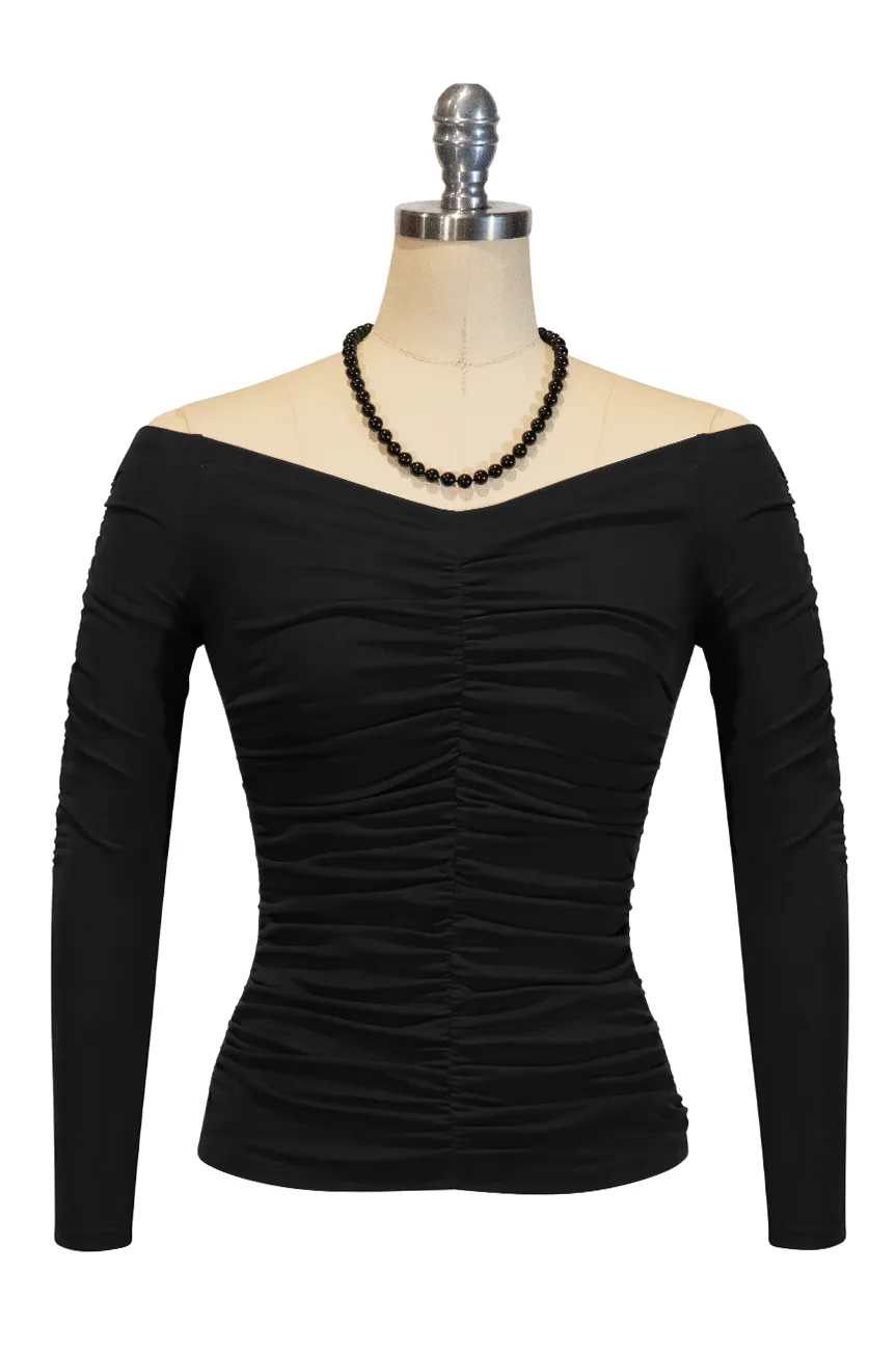 D'Amour Follies Ruched Jersey Top (Black)