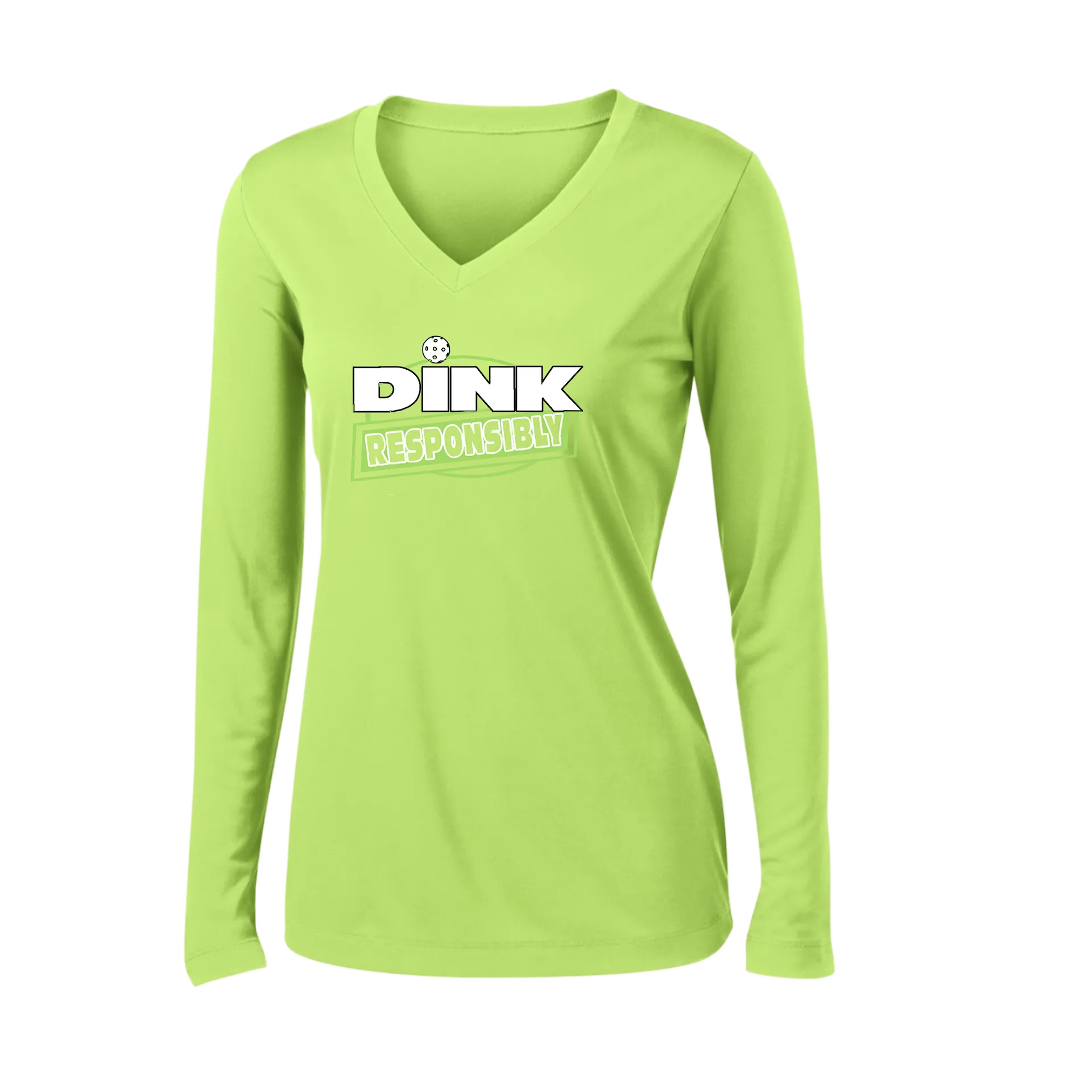 Dink Responsibly | Women's Long Sleeve V-Neck Pickleball Shirts | 100% Polyester