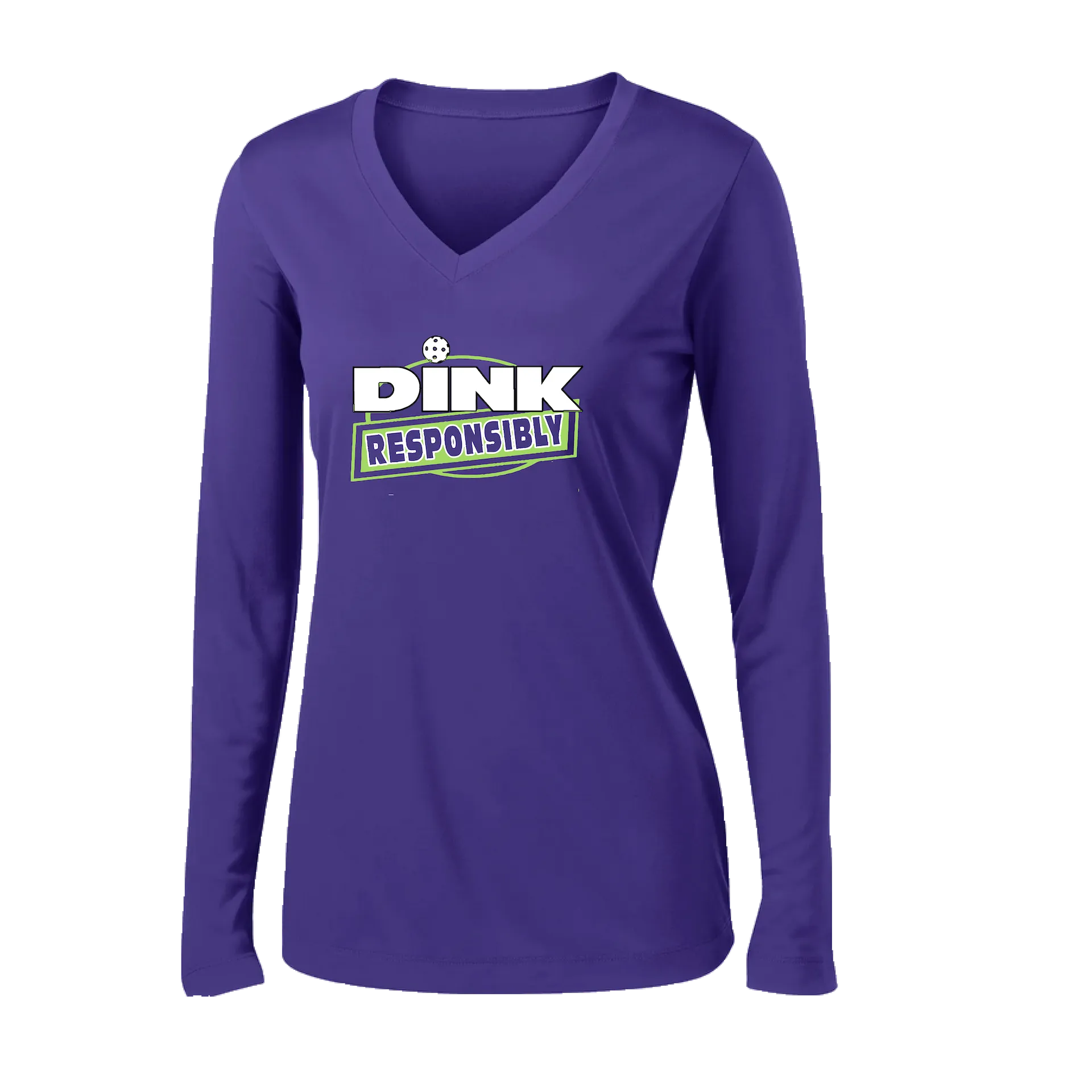 Dink Responsibly | Women's Long Sleeve V-Neck Pickleball Shirts | 100% Polyester