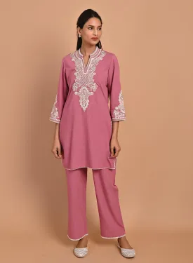 Dry Rose A-line Embroidered Georgette Kurta Set for Women