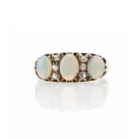 English Opal and Rose-cut Diamond Three Stone Ring