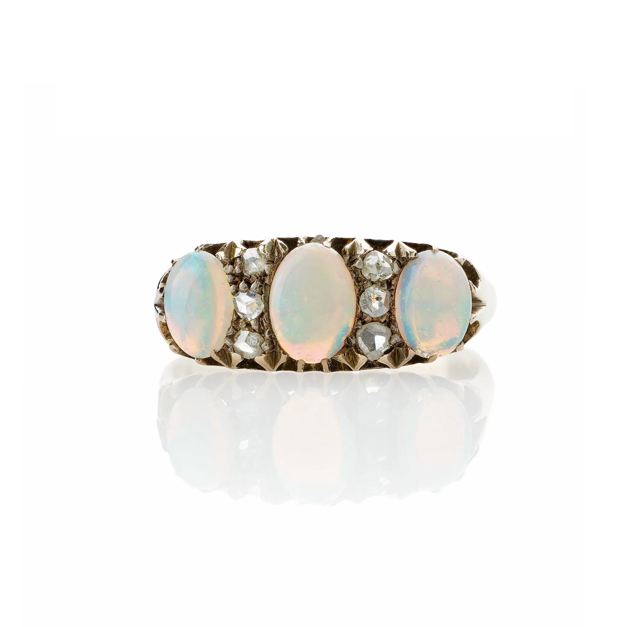 English Opal and Rose-cut Diamond Three Stone Ring