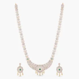 Floral Elegance CZ Long Necklace Set