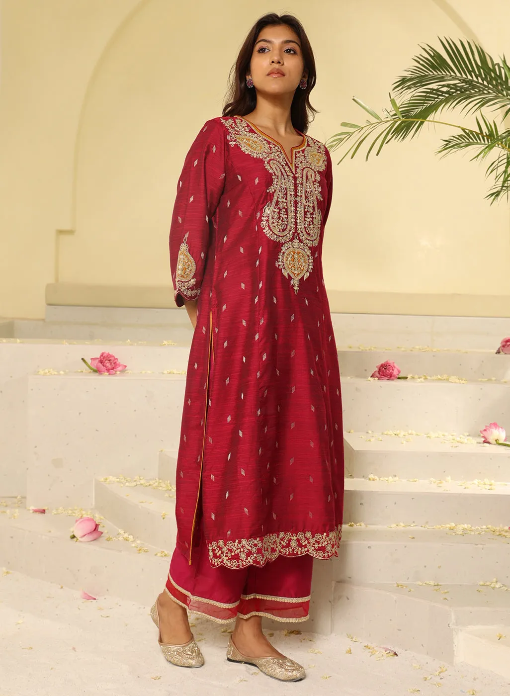 Fuchsia Embroidered Kurta Set