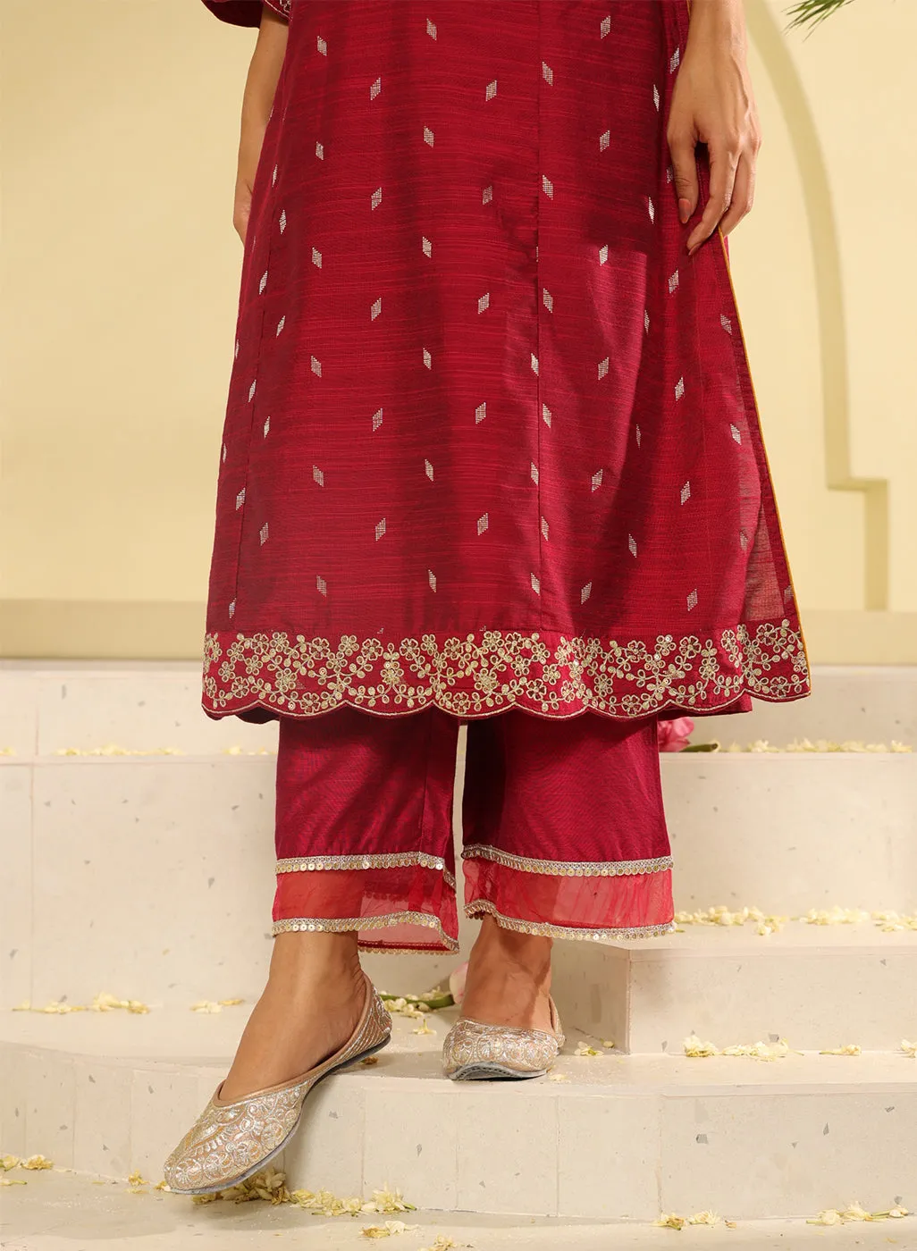 Fuchsia Embroidered Kurta Set