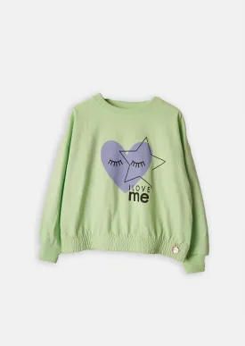 Girls Green Heart Printed Sweatshirt