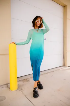 Mad About You Long Sleeve Mesh Dress in Mermaid Ombre