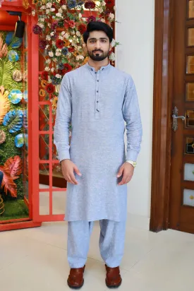 Men Chambray Kameez Shalwar Sky