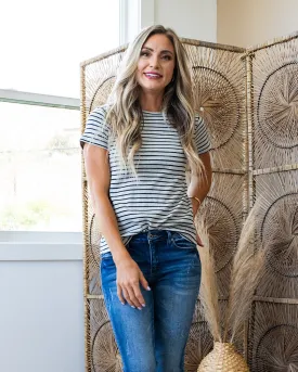 NEW! Lexi Light Heather Gray and Black Striped Top