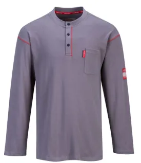 Portwest Bizflame Gray Flame Resistant Henley Long Sleeve Shirt