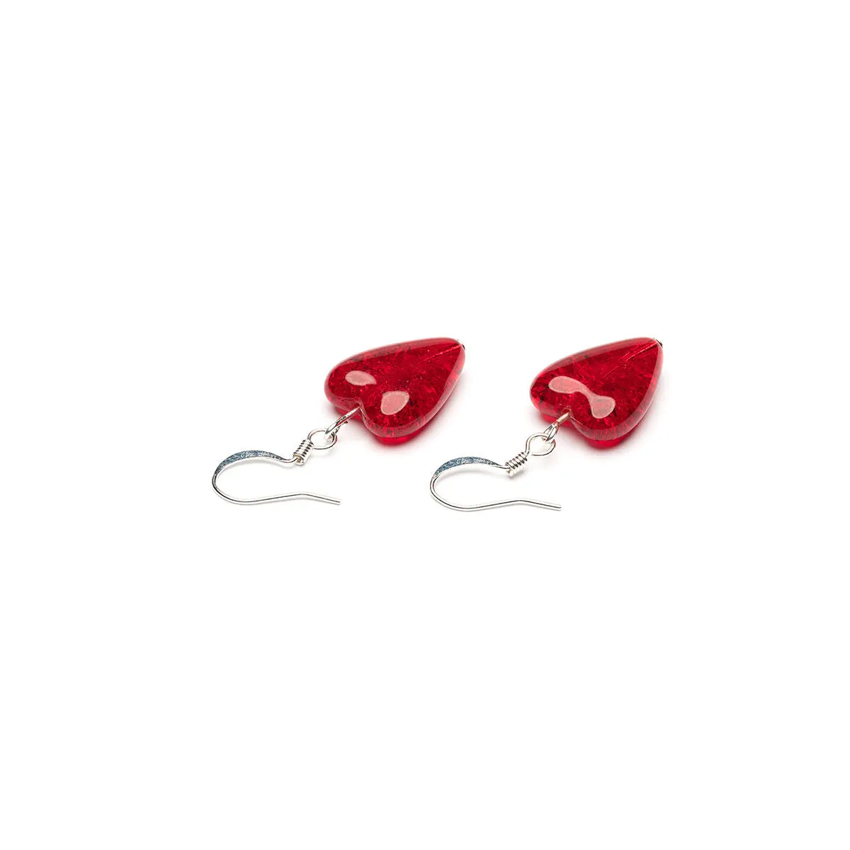 Red Crackle Glass Heart Earrings