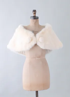 Vintage 1950s White Fur Wedding Shawl Cape