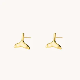 Whale Tail Gold Stud Earrings W.